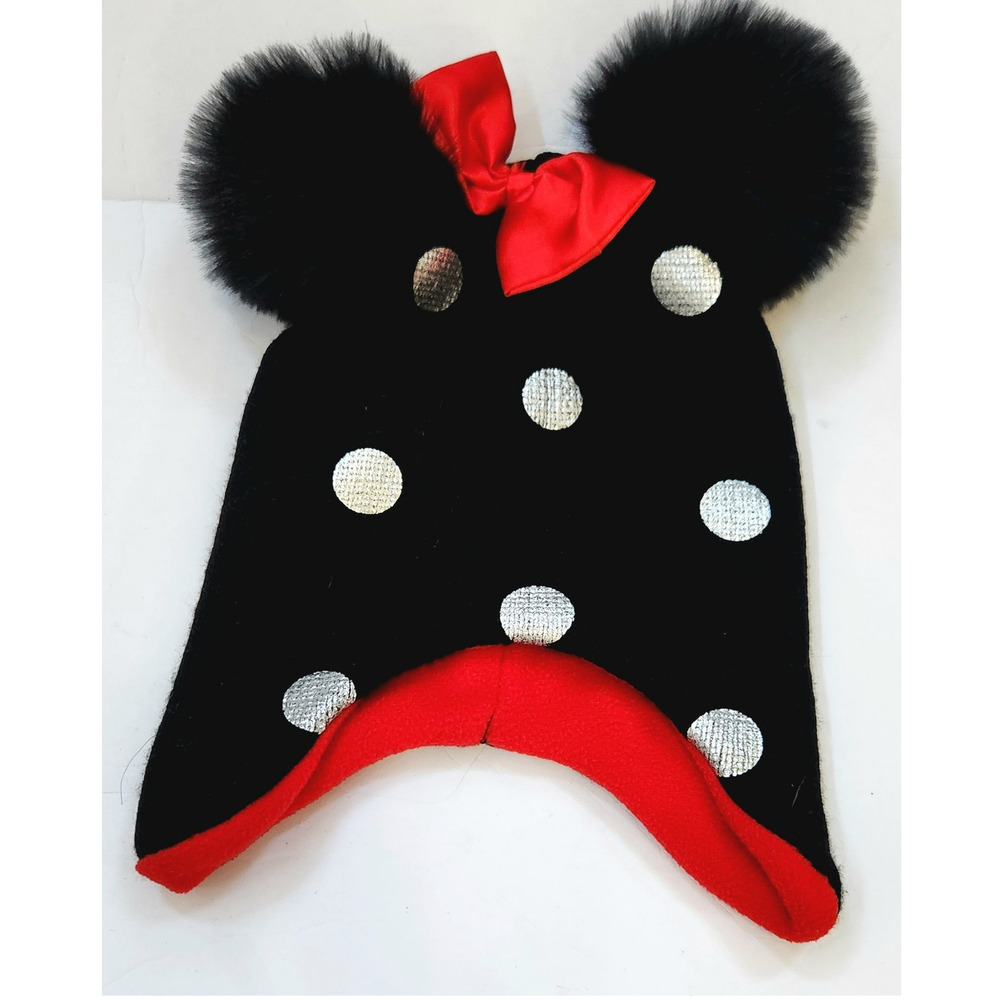 Disney Minnie Mouse Toddler Girls Winter Hat Black Red Polka Dot